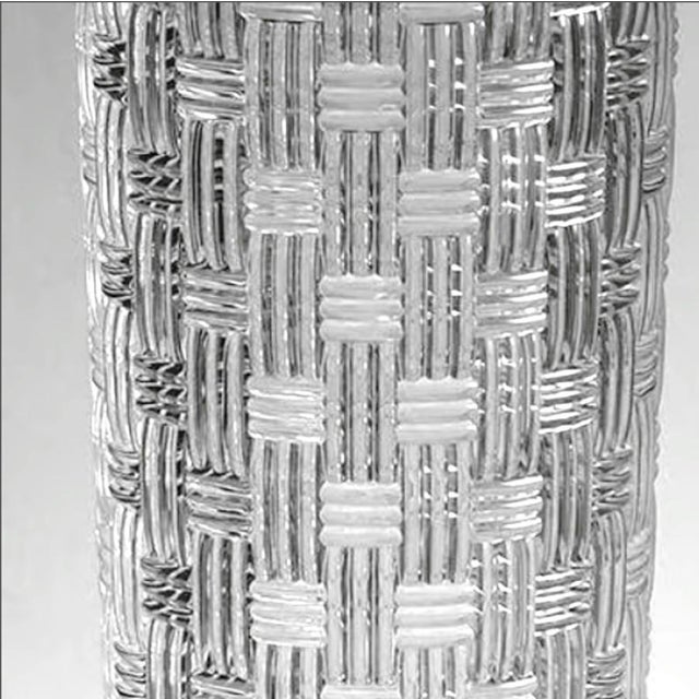 Contemporary Tiffany & Co. Woven Basket Weave Crystal Cylinder Vase 8-Inch (New - No Box) Vintage 1990s For Sale - Image 3 of 16