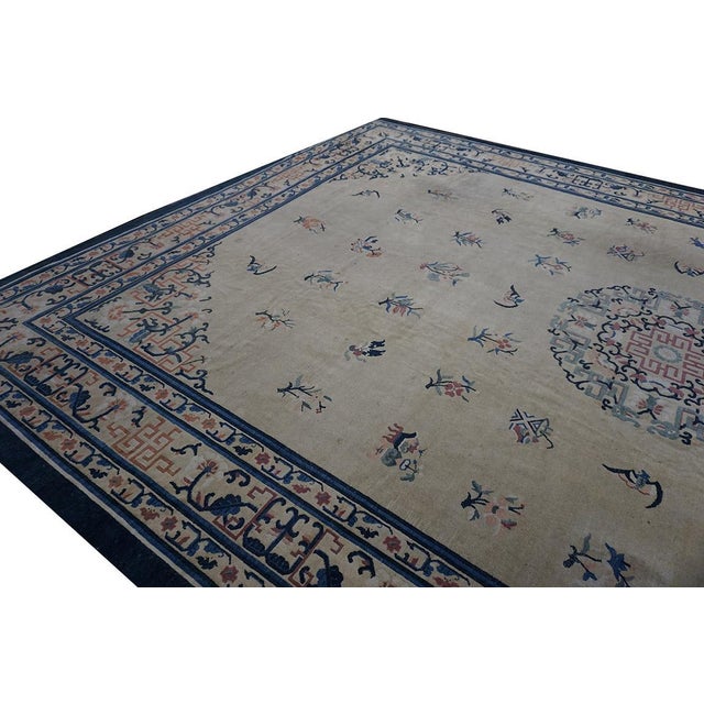 Chinese Superb Beige Background Color With Exquisite Floral-Medallion Pattern Antique Chinese Peking Rug For Sale - Image 3 of 6