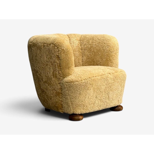 Danish Modern, Banana Style Tub Chair, Beech, Honey Sheepskin, Denmark, 1930s For Sale - Image 4 of 13