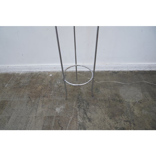 1980s Tri Pod Chrome & Linen Floor Lamp T.H. Robsjohn Gibbings Hansen Style For Sale - Image 9 of 12