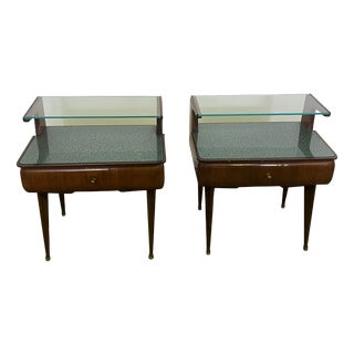 Wooden and Glass Bedside Tables, 1960s, Set of 2 For Sale
