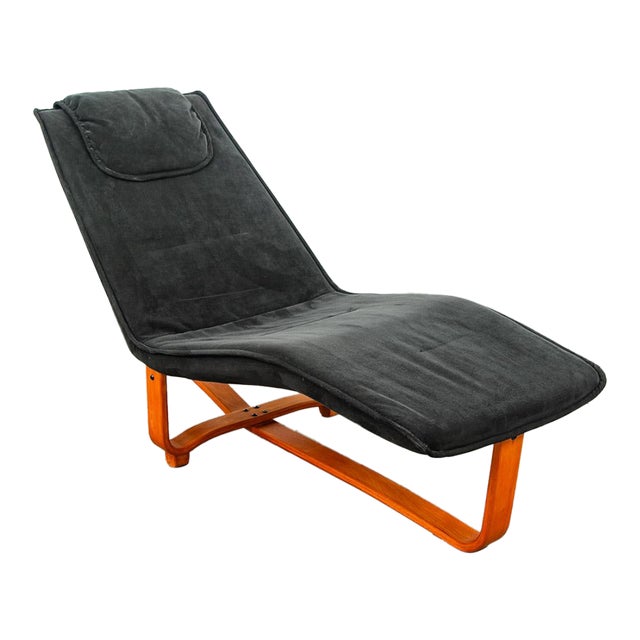 Mid Century Danish Modern Lounge Chair Chaise Black Suede Ap Denmark Recliner MCM For Sale