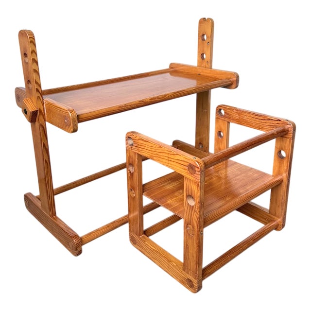 Bauhaus Pine Childrens Desk and Chair, 1960s, Set of 2 For Sale
