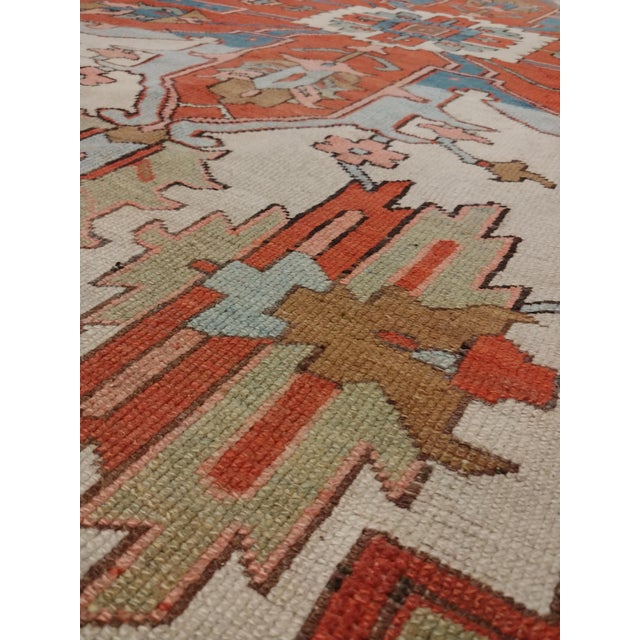 Antique Persian Serapi Carpet, Handmade Wool Oriental Rug, Rust, Ivory, Lit Blue For Sale - Image 13 of 17