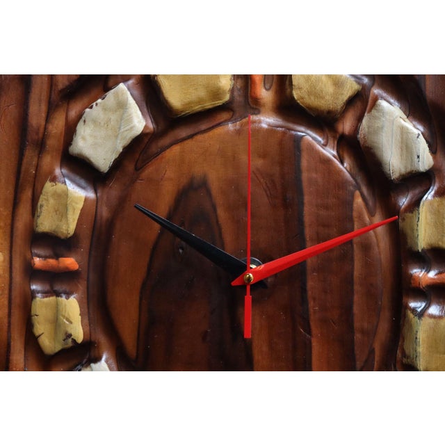 Wood Vintage Witco Tiki Burnt Cedar Hand-Painted Wall Clock With Mount For Sale - Image 7 of 11