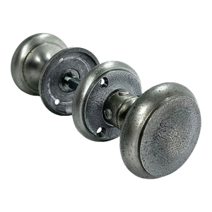 Early 1900s American Art Deco Nickel Plated Door Knobs W/ Rosettes. A Pair.