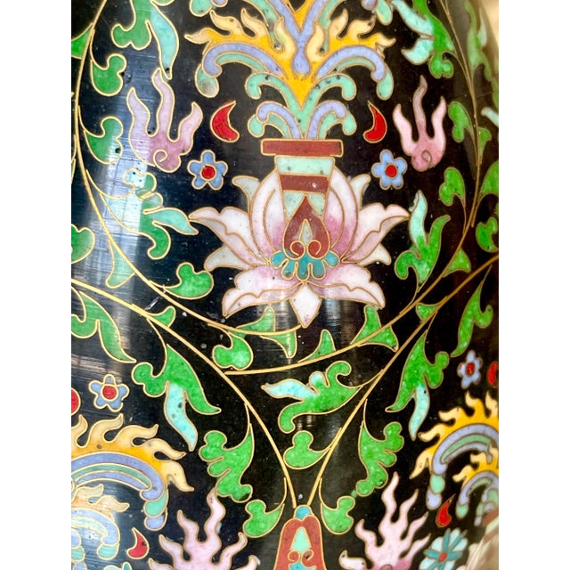 Metal Chinoiserie Cloisonné Colorful Vase For Sale - Image 7 of 11