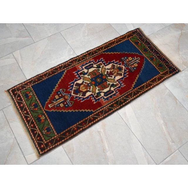 Vintage Turkish Small Rug Hand Knotted Mat - 1'8" X 3'7" For Sale - Image 4 of 10