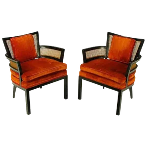 Baker Ebonized Mahogany & Cane Button Tufted Arm Chairs - a Pair
