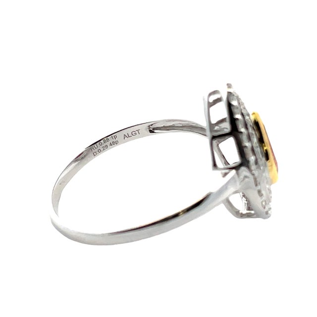 18k Gold Ring With 0.88ct Pear-Cut No Heat Certified Ruby & Diamonds Size 7.5 For Sale In New York - Image 6 of 10