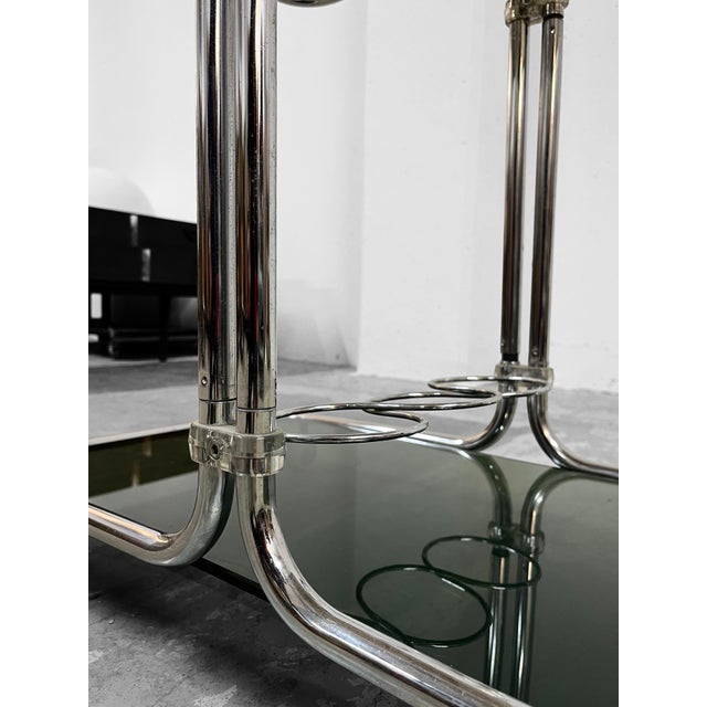 Bauhaus Bar Cart in Chrome & Smoked Glass, Czechoslovakia, 1960s For Sale - Image 12 of 15