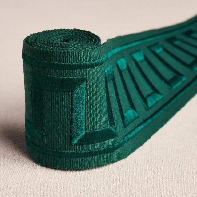Schumacher Sample - Schumacher X Miles Redd Greek Key Embroidered Tape in Emerald For Sale - Image 4 of 6