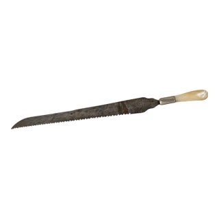 19th Century English Victorian Steel Bread Knife With Mother of Pearl Handle For Sale