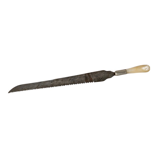 19th Century English Victorian Steel Bread Knife With Mother of Pearl Handle For Sale