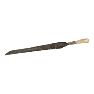 19th Century English Victorian Steel Bread Knife With Mother of Pearl Handle