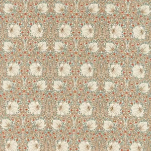 Morris & Co Pimpernel Fabric in Linen/Coral