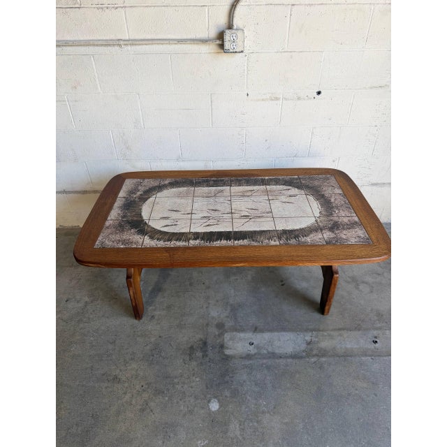 Brown Oak Rectangular Tile-Top Coffee Table Danish Mid-Century Modern 1970s For Sale - Image 8 of 12