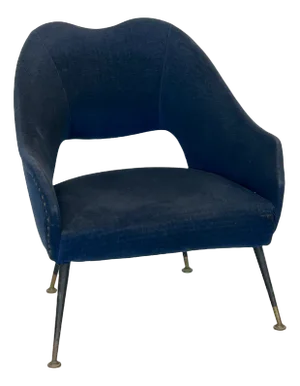 Italian Blue Fabric and Brass Armchair, 1950s