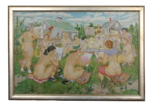 Oil on Canvas Pointillism Painting of Naked Women