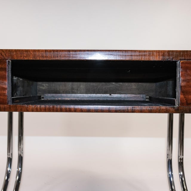 Late Art Deco/Early Modernism French Figured Mahogany and Chrome Writing Desk, C .1940 For Sale - Image 11 of 18