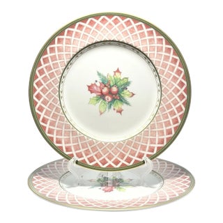 Fitz & Floyd “Winter Holiday” Pair of Bone China Salad or Luncheon Plates For Sale