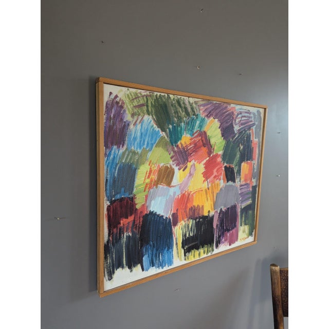 Mid-Century Modern 'Amidst the Bloom' Vintage Original Abstract Painting, Framed For Sale - Image 4 of 11