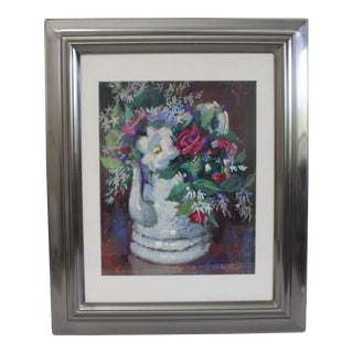 1980s "Country Roses" Still Life Oil Pastel Drawing by John Elliot For Sale