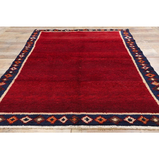 Red Vintage Persian Lori Solid Red Field Rug - 05'03 X 08'05 For Sale - Image 8 of 9
