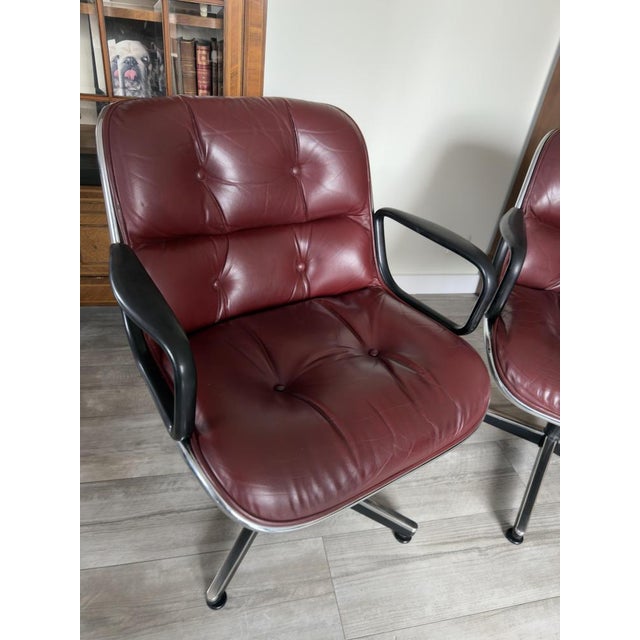 Office Chairs in Burgundy Leather attributed to Charles Pollock for Knoll, 1970s, Set of 2 For Sale - Image 6 of 7
