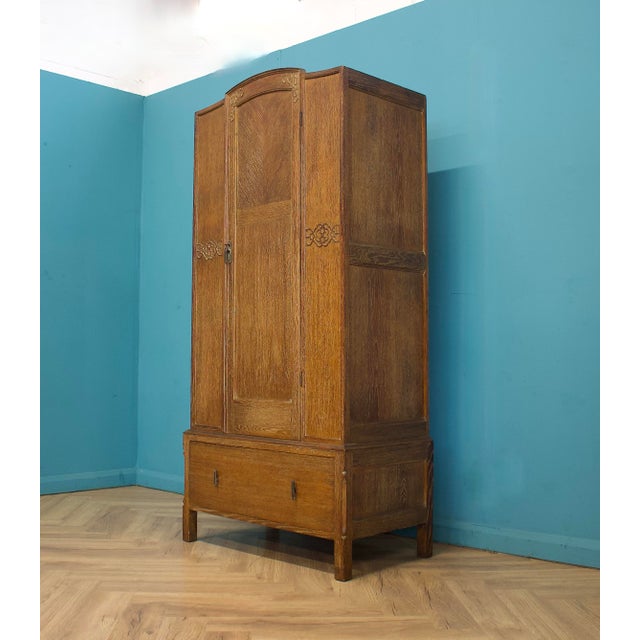 Vintage Art Deco Wardrobe in Limed Oak, 1930s For Sale - Image 4 of 11
