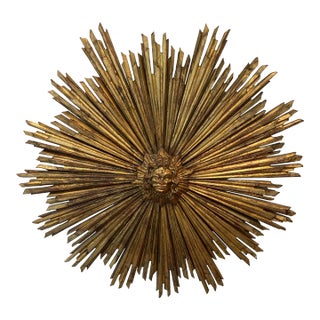 Mid 20th Century Gilt Figural Sunburst Wall Ornament For Sale