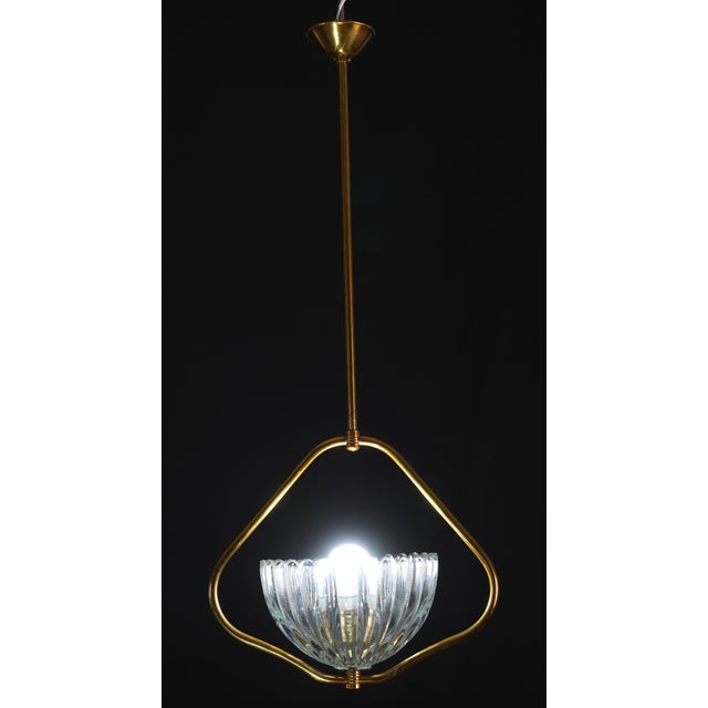 1950s Art Decò Barovier E Toso Murano Glass and Brass Pendant Light For Sale - Image 12 of 14