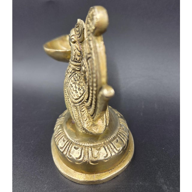Vintage Mid-Century Solid Handcrafted Brass Peacock Diya- Oil Lamp For Sale - Image 14 of 18