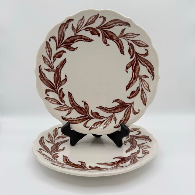 Ceramic Vintage 1950s Syracuse China Brown Leaf Wreath Scalloped Plates - Set of 2 For Sale - Image 7 of 7