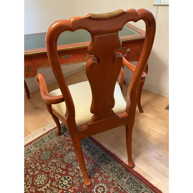 Vintage Baker Queen Anne Scarlet Japanned Desk/ Bureau Plat Conforming Chair For Sale - Image 9 of 12