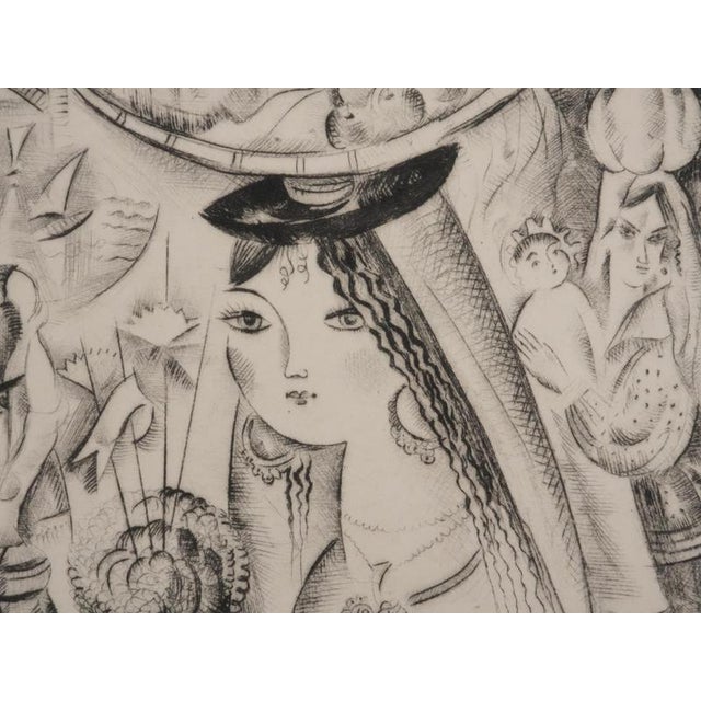 Mily Possoz, Young Girl with a Bouquet of Basil, Original Signed Engraving For Sale - Image 5 of 11