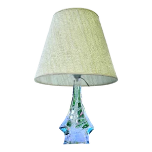 Vintage French Daum Crystal Mid-Century Modern Lamp, Pine Tree Pattern, Signed With Original Shade