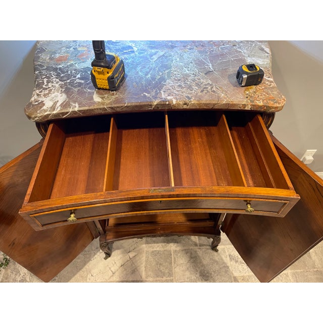 Early 1900s French Louis XV Satinwood Inlaid Marble Top Tall Chest Wardrobe Dresser For Sale - Image 10 of 12