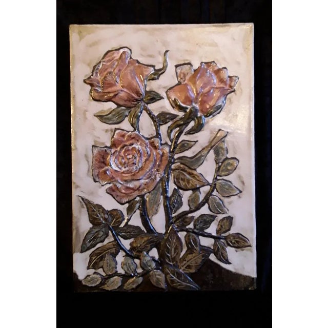 Vintage Ceramic Mural Plate with Rose Motif, 1980s For Sale - Image 4 of 4