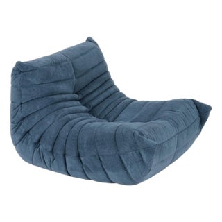 Restored Ligne Roset Togo Fireside Chair in Adriatic Blue Corduroy For Sale