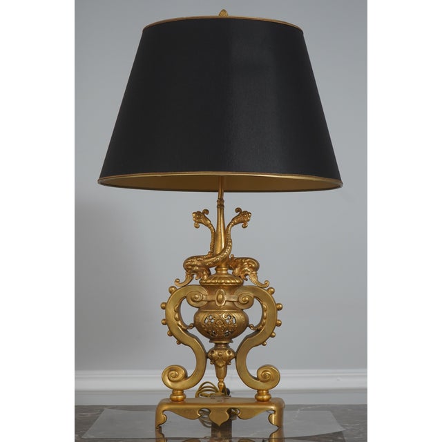Antique French Bronze Dolphin Andiron Converted Table Lamps - a Pair For Sale - Image 4 of 15