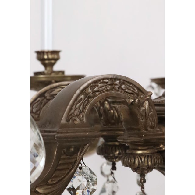 Restored 1930s Victorian Crystal & Bronze Chandelier For Sale - Image 11 of 15