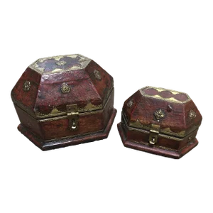 Red Brass Bound Jewelry Boxes, a Pair