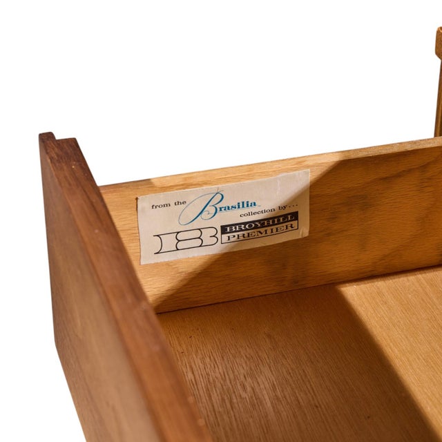 Broyhill Brasilia Mid Century Walnut and Brass Lowboy 9 Drawer Dresser For Sale - Image 10 of 10