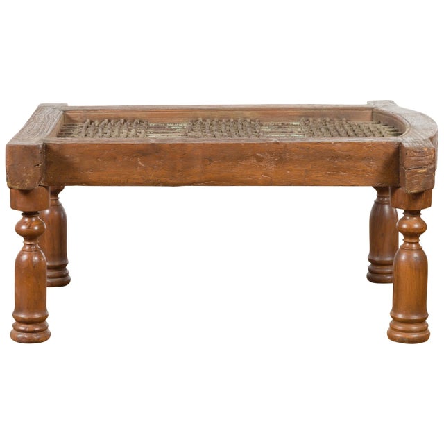 Antique Indian Arched Window Grate Made into a Coffee Table with Baluster Legs For Sale - Image 13 of 13