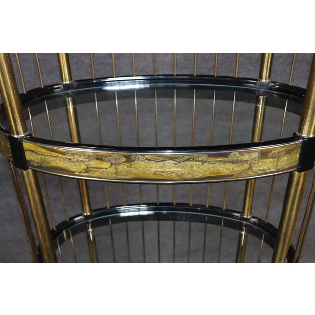 Modern Bernard Rohne for Mastercraft Acid Etched Modern Brass and Metal Etagere For Sale - Image 3 of 10