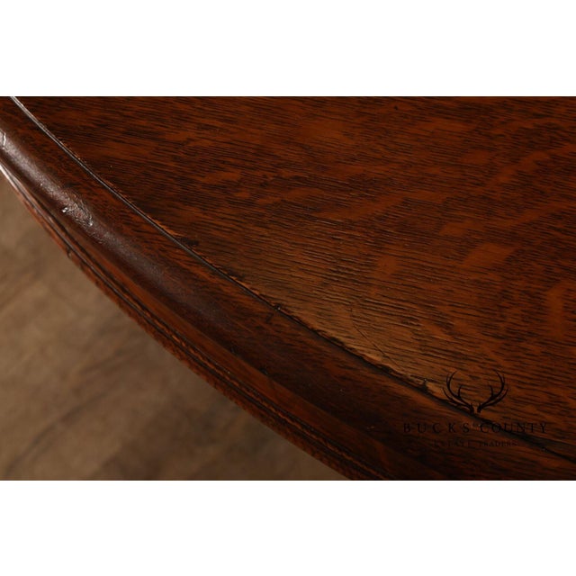 Antique 57" Round Oak Pedestal Dining Table With Carved Claw Feet For Sale - Image 16 of 18