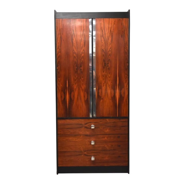 1970s Rosewood and Chrome Armoire Dresser For Sale
