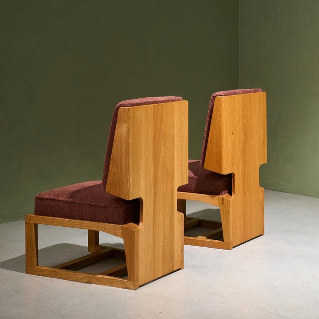 Cubist Slipper Lounge Chairs in Oak, France, Set of 2 For Sale - Image 4 of 11