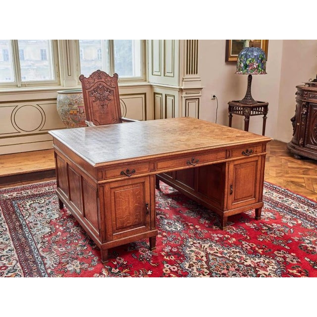 2000 - 2009 Large Antique Oak Desk For Sale - Image 5 of 14